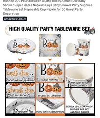 Hushee Halloween Baby Shower Tableware Set 200pcs “A Little Boo” for 50