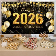 Graduation Backdrop Black and Gold Congratulations Class of 2026 Banner 2026 Gra