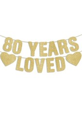 Gold Glitter 80 Years Loved Banner, Happy 80Th Birthday Banner 80Th Anniversary
