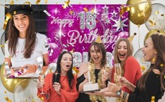 Personalised Birthday Banner Photo Blue Pink Silver Woman Man Child Party Poster