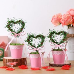 3 Pcs Valentines Day Artificial Heart Topiary Potted Tree Plants Greenery
