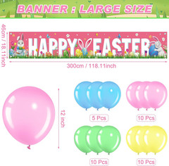 36 Pcs Happy Easter Banner and Balloons Decorations Set Large Fabric Happy Easte