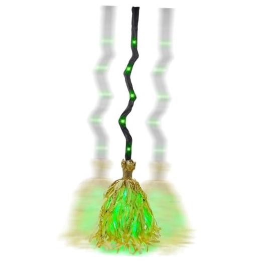 35″ Animated Witches Broom Halloween Decor Magic Witch Broomstick | Green