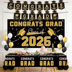 Graduation Decorations 2026 – Black Gold Congrats Grad