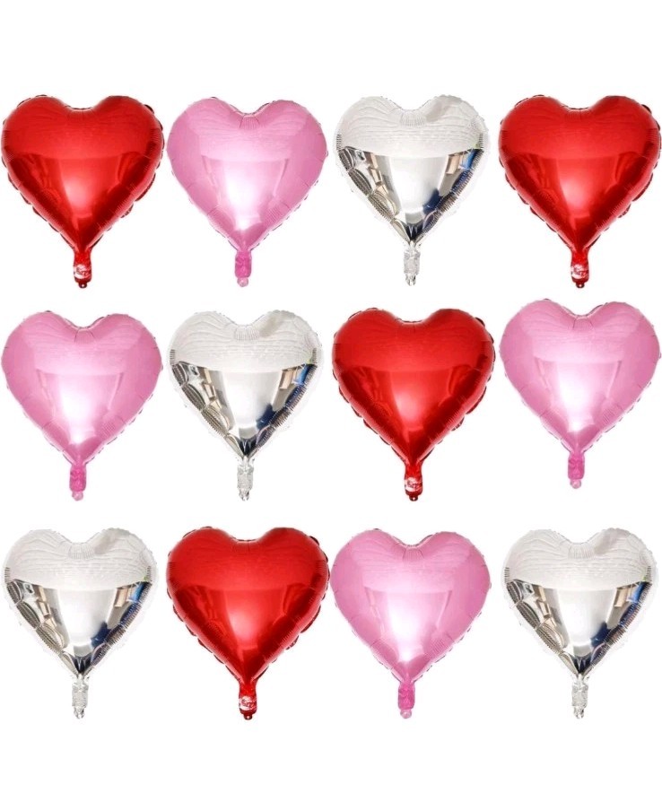 20 Pcs Red, Pink, Hot Pink, & Silver Heart Foil Balloons Decorations 18″