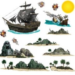 Pirate Ship & Island Props Room Scene Pirate Birthday Party Wall Decoration