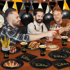 DYLIVeS Black Birthday Party Decorations Gold Foil Dots Happy Birthday Party …