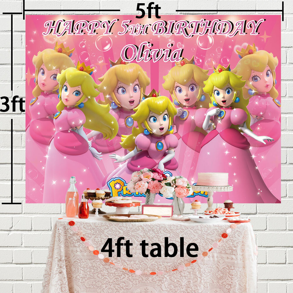 Princess Peach Personalised Custom Banner Backdrop Party Decor Birthday Gift