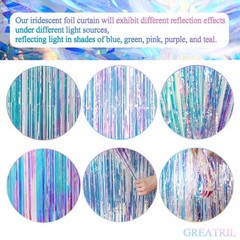 Iridescent Party Streamers Backdrop GREATRIL Neon Transparent Holographic Tinsel