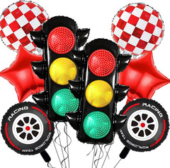 Traffic Light Balloons for Race Car Party Decoration, Red and White Check Balloo