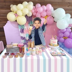 4Pcs Pastel Stripes Tablecloths, Ice Cream Table Cloth for Kids Baby Shower