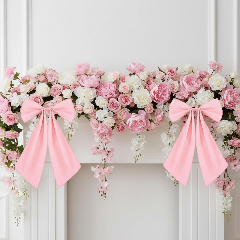 2 Pcs Large Pink Bows Decorations Coquette Party Decors 11 x 16 Inches Polyes…