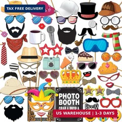 Party Photo Booth Props – 60-pc Photobooth Kit with 8 x 10-Inch Sign, 60 Adhesiv