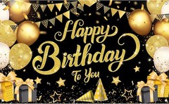 KatchOn, Black & Gold Happy Birthday Back Drop Photo Booth Banner, 72×44 Inch