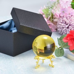 1Set 60mm/2.4″ K9 Crystal Ball Decorative Ball w Box and Metal Stand Yellow