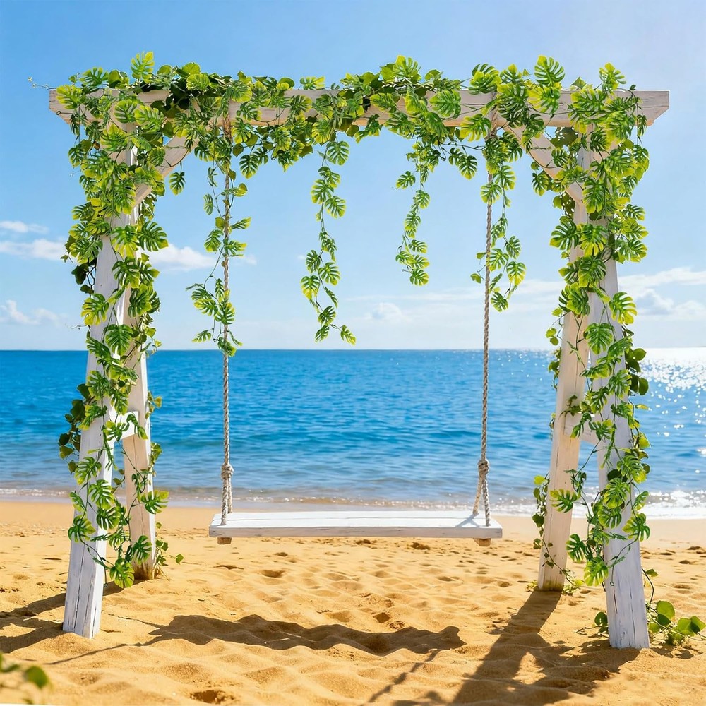 4PCS Faux Greenery Leaf Garland – 5.9Ft Artificial Monstera Leaves Vines,