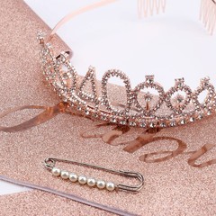 CIEHER 40th Birthday Crown + Sash + Pearl 2 Piece Set, & Tiara Set