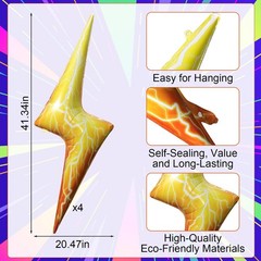 4 Pcs Lightning Bolt Balloons, Huge Yellow Lightning Aluminum Foil Balloons f…