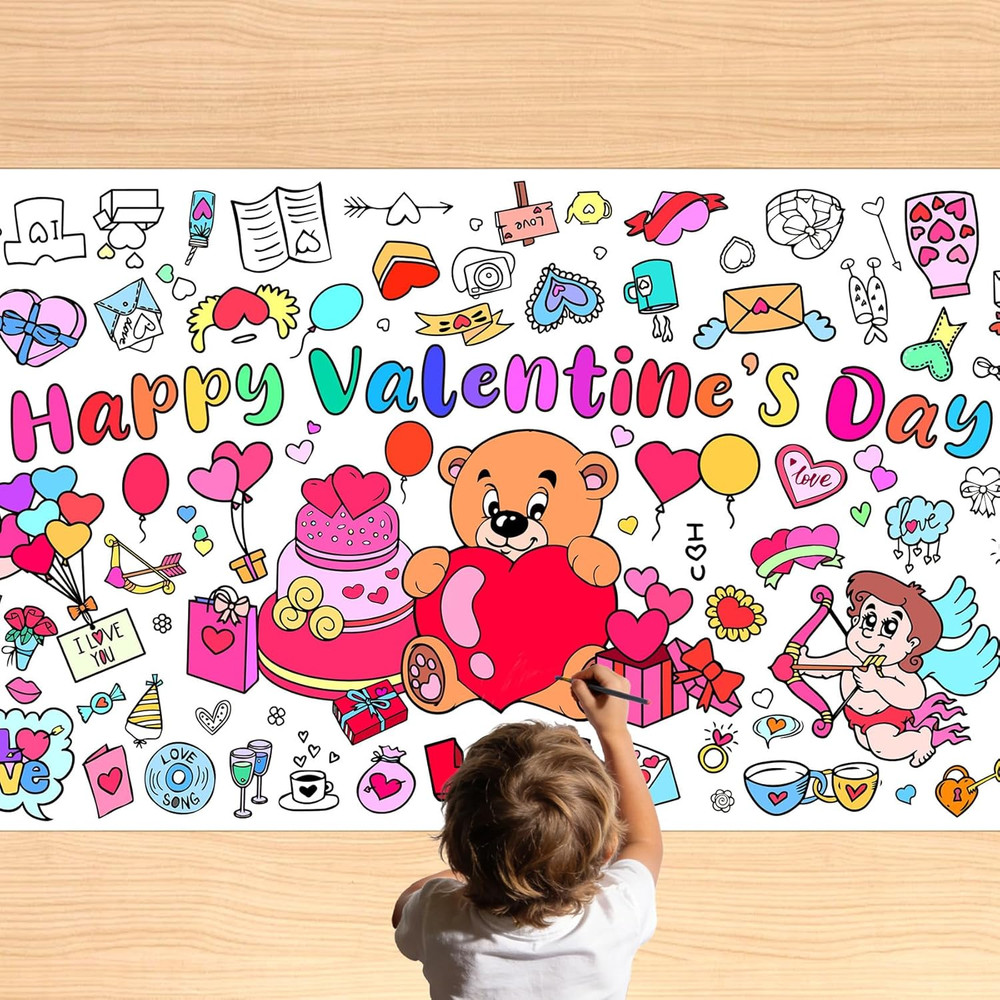 Valentines Coloring Tablecloth/Poster, Valentines Day Gifts for Kids Classroom,