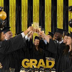 Graduation Decorations 2026 – Black Gold Streamers Backdrop Banner | Graduation