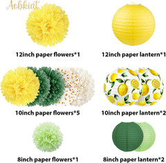 Lemon Party Decorations Set,12 PCS Yellow Green Lemon Pattern Paper Lanterns and