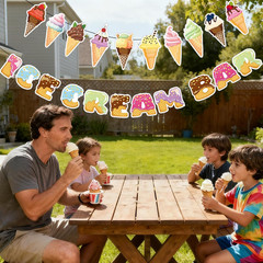 Ice Cream Bar Banner for Ice Cream Party Decorations Supplies | Pre-Strung,Summe