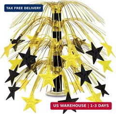Beistle Star Cascade Centerpiece – Metallic Gold and Black Fringe Table Decorati