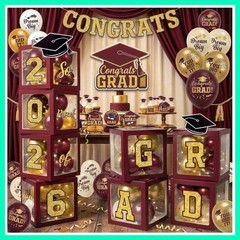 Graduation Decorations Class of 2026 Maroon and Gold Balloon Boxes for High S…