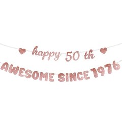 Rose Gold Birthday Decorations for Women – Glittery Happy Birthday Banner, 50th
