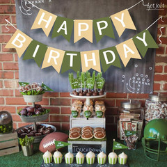 Brown Green Happy Birthday Banner Greenery Theme 13Pcs | Party Supplies Garland