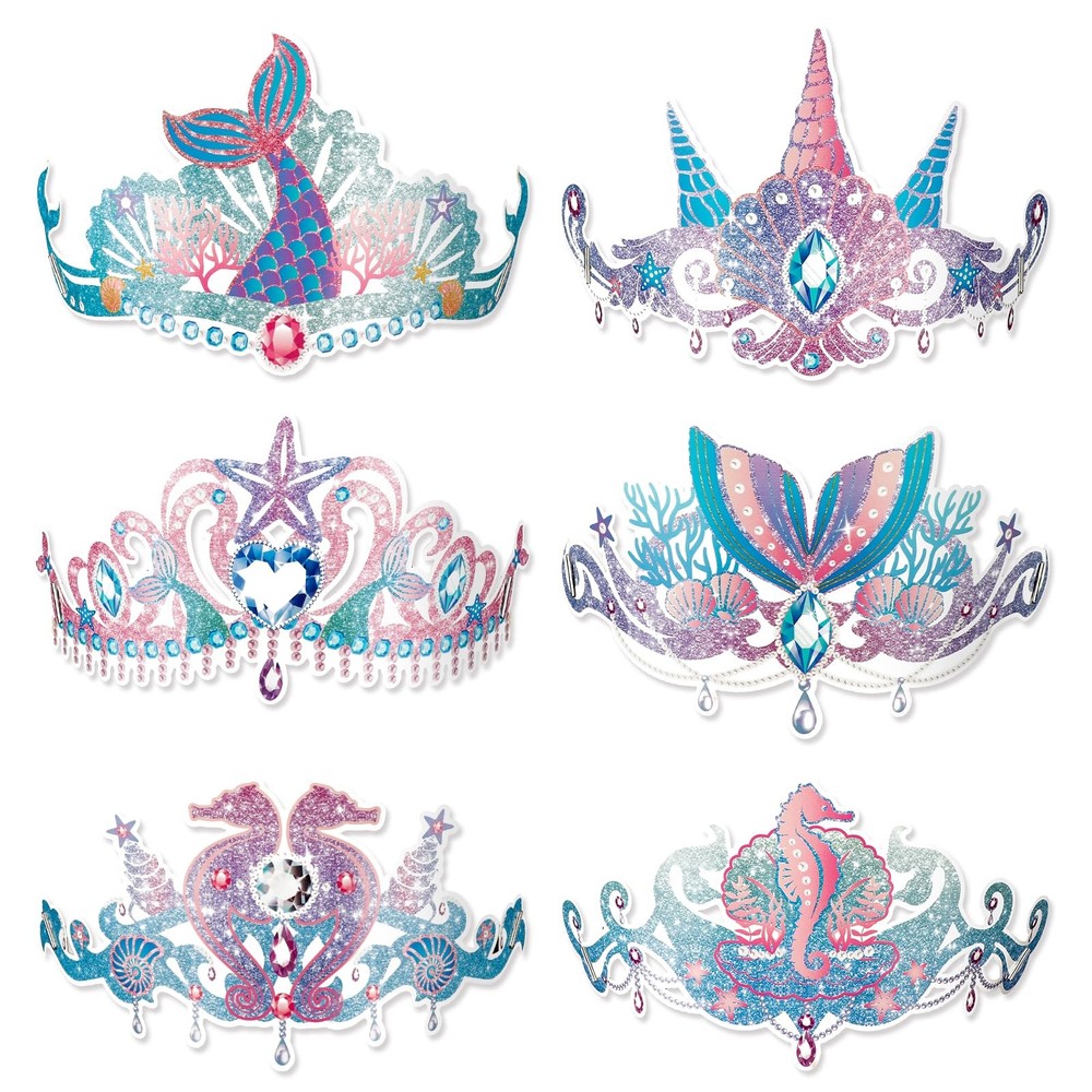 12 Pack Mermaid Party Hats Paper Mermaid Headband Crown Party Favors Supplies
