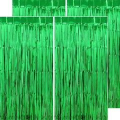 Green Party Decorations Tinsel Curtains, 4 Pack 3.2×8.2 FT Extra Long, Green