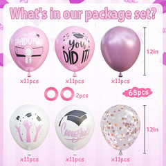 2026 Graduation Party Decorations, 68Pcs Light Pink White Metallic Pink Graduati