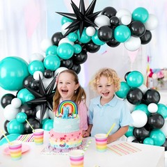 Teal Balloon Arch Kit – Black & White Balloons, Silver Star Foil – Perfect fo…