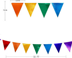 Rainbow Party Decorations Colorful Metallic Fabric Triangle Pennant Banner Flag
