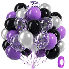 60pcs Purple and Black Balloons 12inch, Purple and Silver Balloon with Metall…