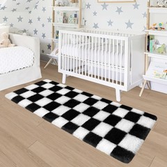 MondayRug Soft Fuzzy Fluffy Rug for Bedroom 6′ X 2′ (Runner), Black and White