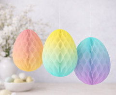 Pastel Easter Egg Decorations Honeycomb Hanging Egg Decorations 18cm x 3