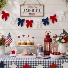 Independence Day Decorations – 6.5 Ft Red White Blue Velvet Bow Garland – Pat…