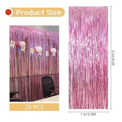 20 PCS 3.2×8.2FT Pink Foil Fringe Backdrop Curtains Metallic Tinsel Birthday