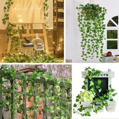 CQURE 12 Pack 84Ft Artificial Ivy Garland, Fake Vines UV Light Green