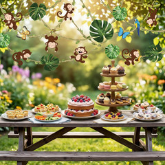 51 Pcs Jungle Safari Monkey Party Decorations – Palm Leaves Backdrop Animal Cuto