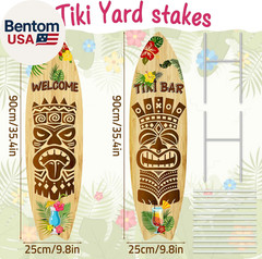 2 PCS Tiki Bar Surfboard Yard Signs Surfboard Beach Signs with Stakes Hawaiian L