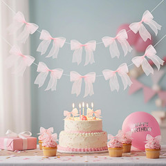 12-Piece Pink Bow Garland for Weddings, Birthdays, and Special Events Decor