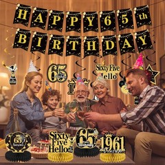 Yoyuspy 65th Birthday Decorations for Men Women, Black and Gold 65