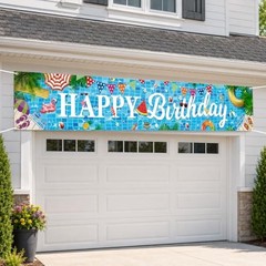 Pool Birthday Party Decorations, Extra Large Size Happy Birthday Pool Party