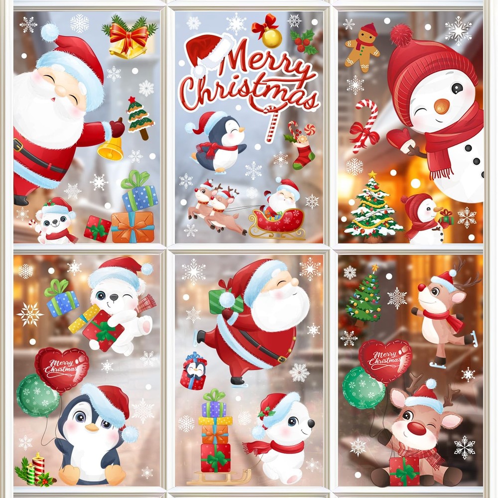 168 Pcs Christmas Window Decorations – Merry Clings for Red