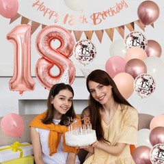 18th Birthday Decorations – Retro Pink Rose Gold, Happy 18th Birthday Banner …