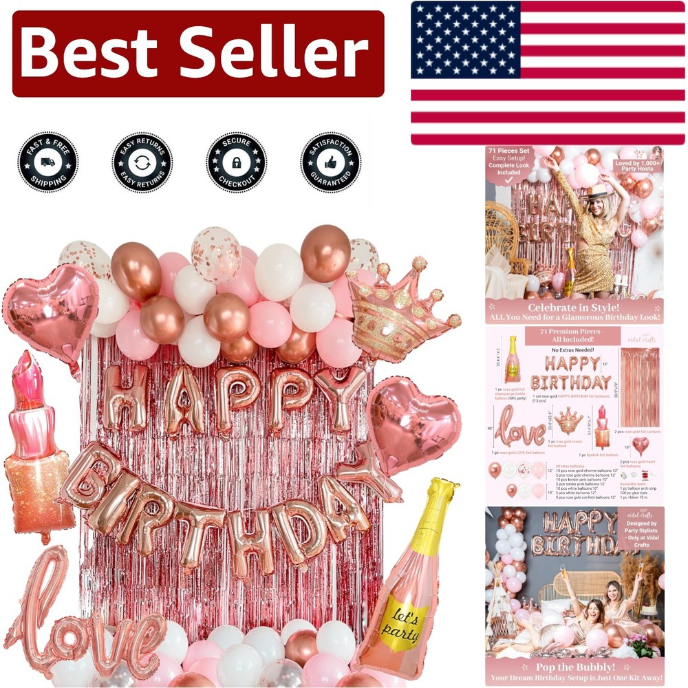 Stunning 71-Piece Rose Gold Birthday Decoration Set for Elegant Celebrations