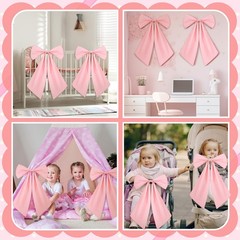 2 Pcs Large Pink Bows Decorations Coquette Party Decors 11 x 16 Inches Polyes…